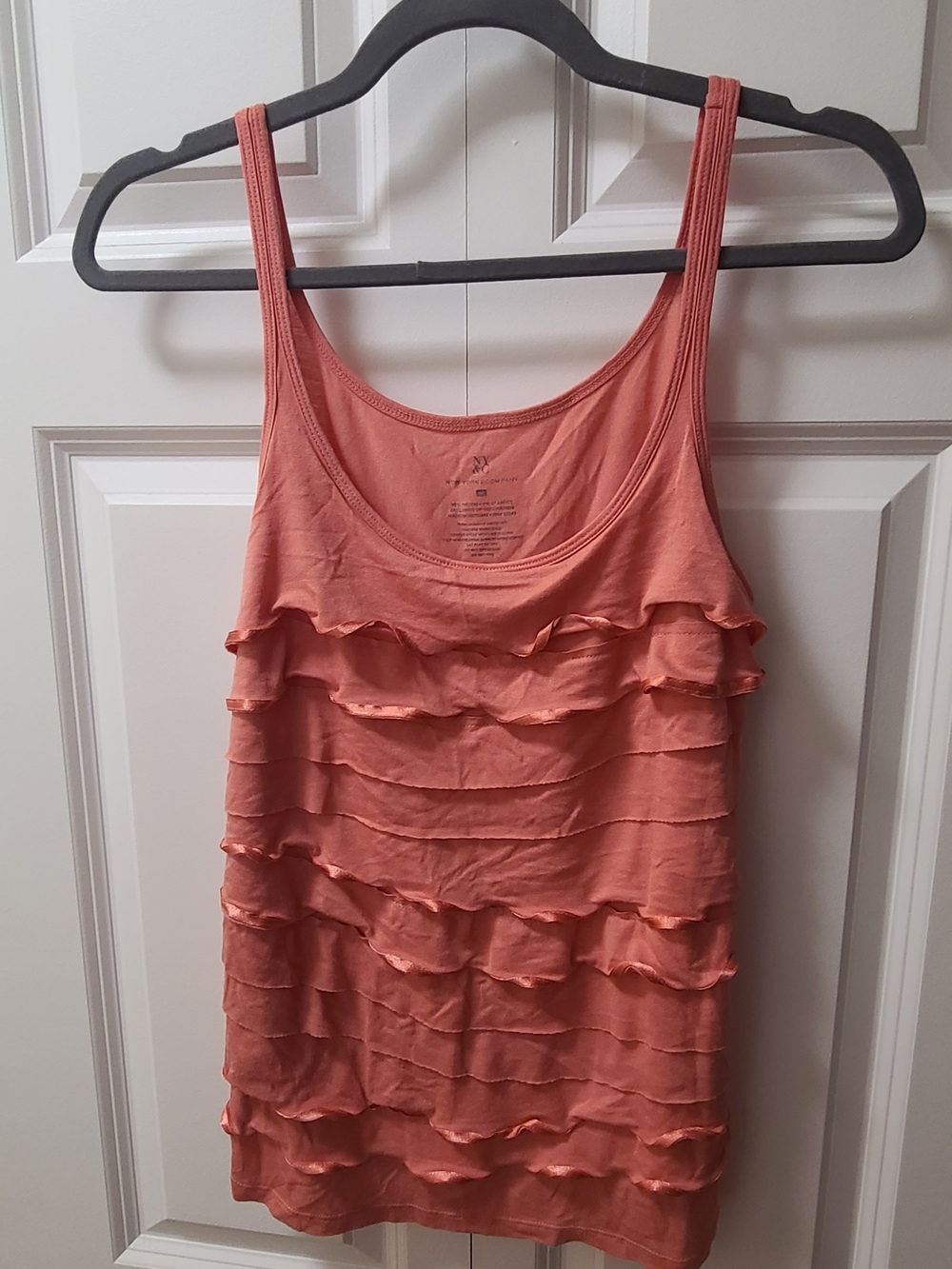 New York & Company Coral Ruffled Scoop Tank Top- Size Medium